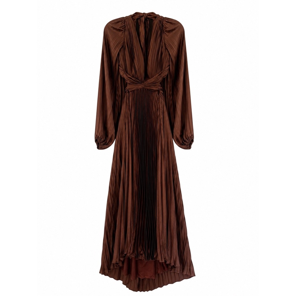 NWT Mac Duggal 26737 Espresso Pleated Charmeuse Open Back Gown Size 10 - Picture 8 of 8
